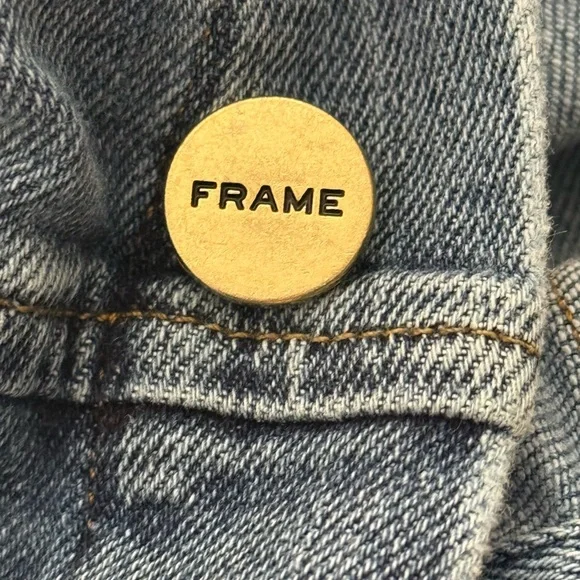 FRAME Denim Jean Romper Short Sleeve Belted Blue Jumpsuit Pleated Front Pockets - Picture 5 of 8